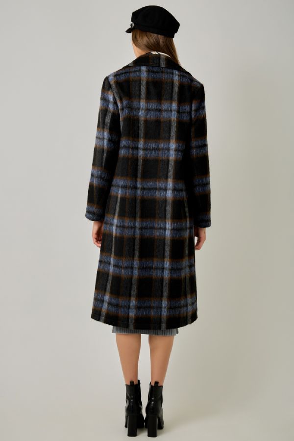 Brushed Long Plaid Coat