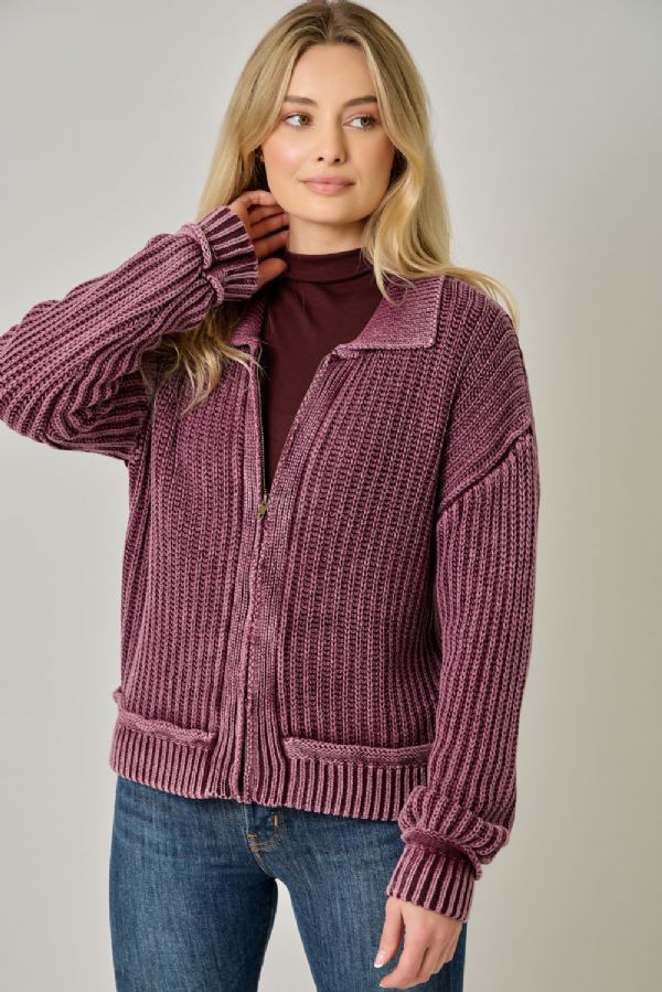 Ribbed Zip Up Sweater