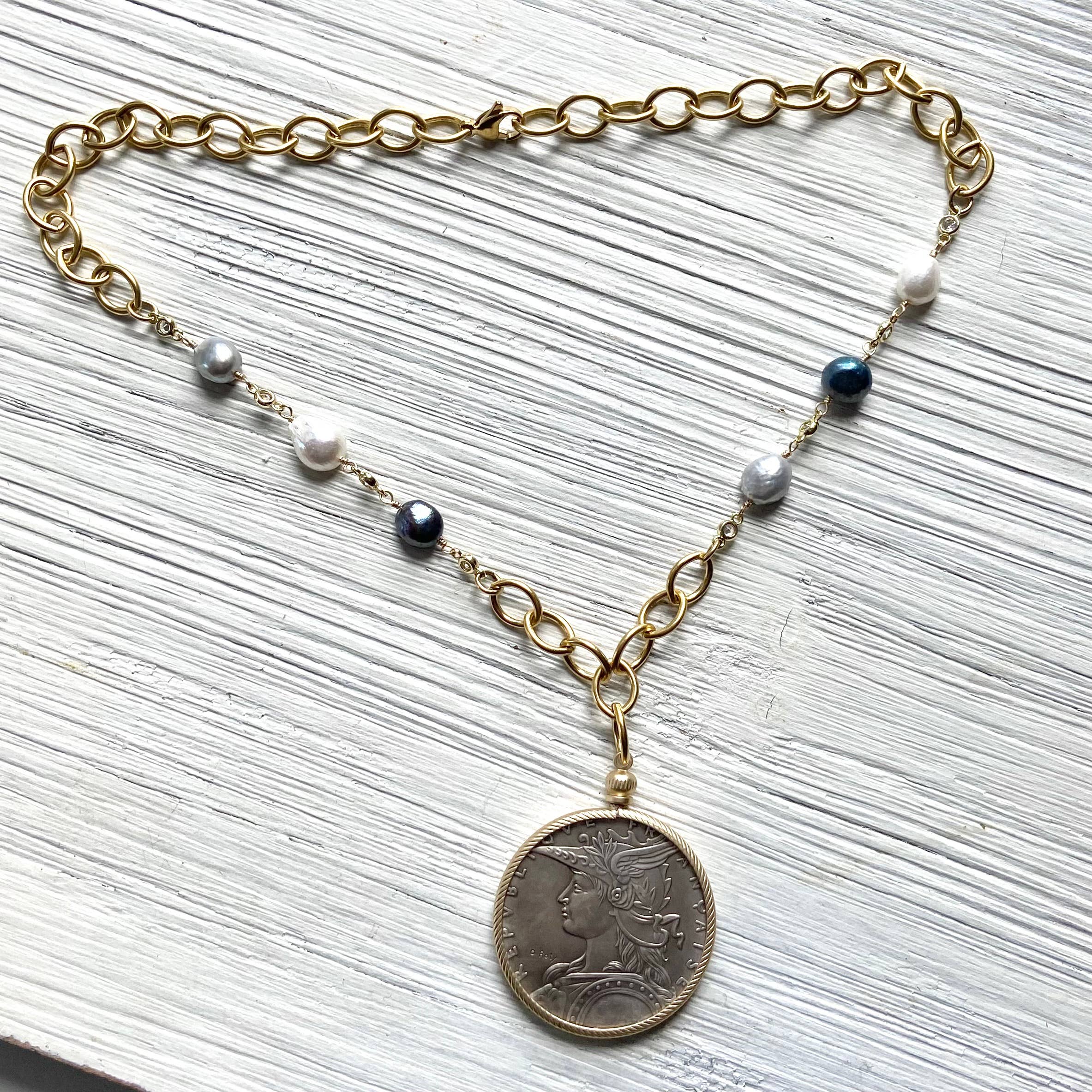 French Coin Mixed Pearl Necklace