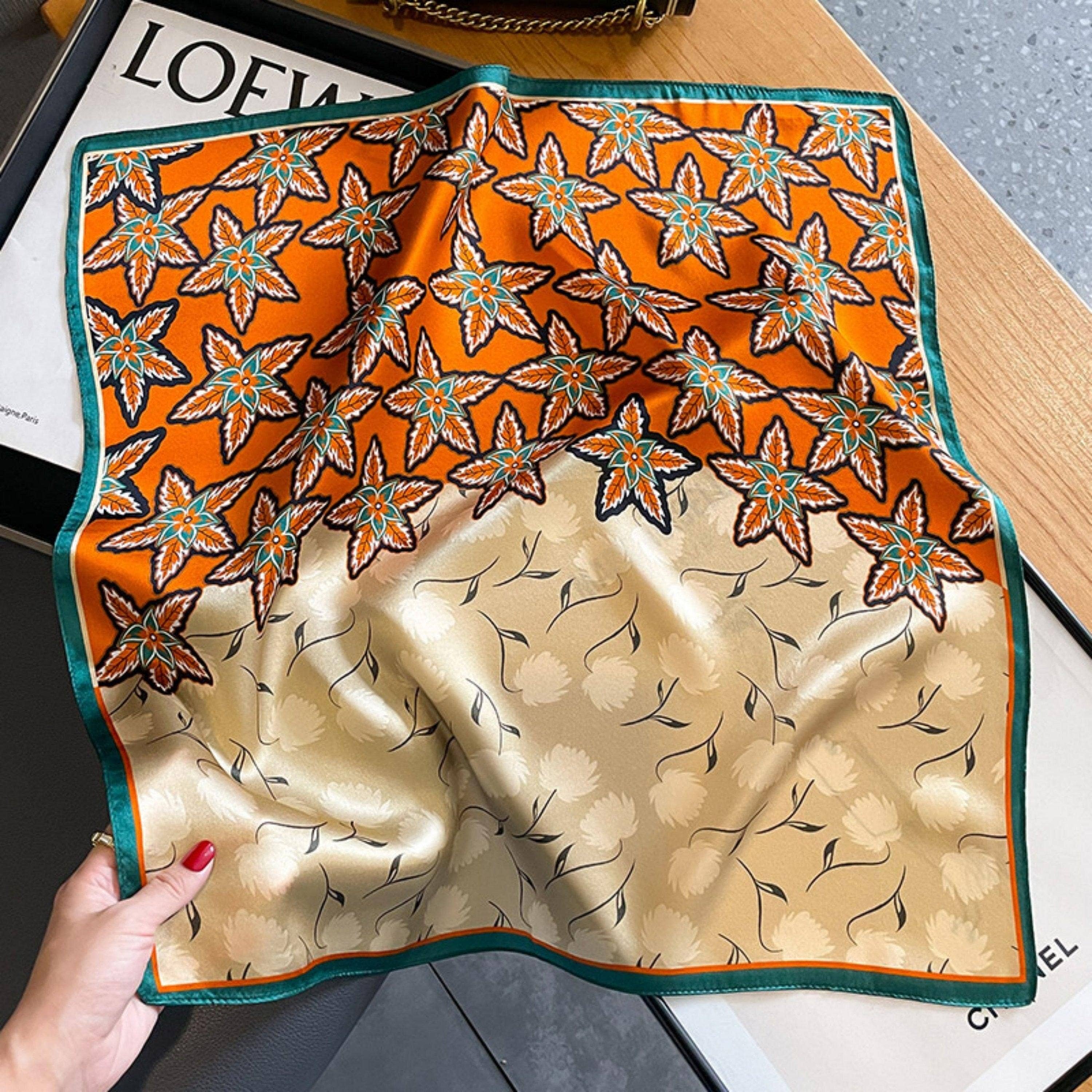 Orange Leaf Silk Scarf