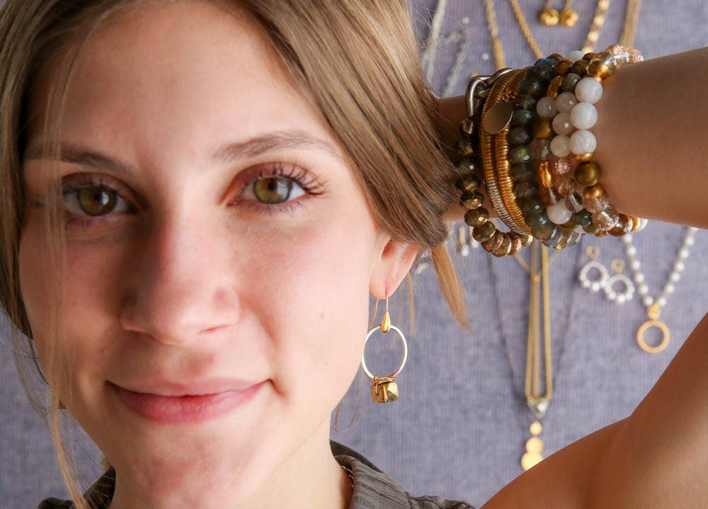 Satchel Earrings Gold Pyrite