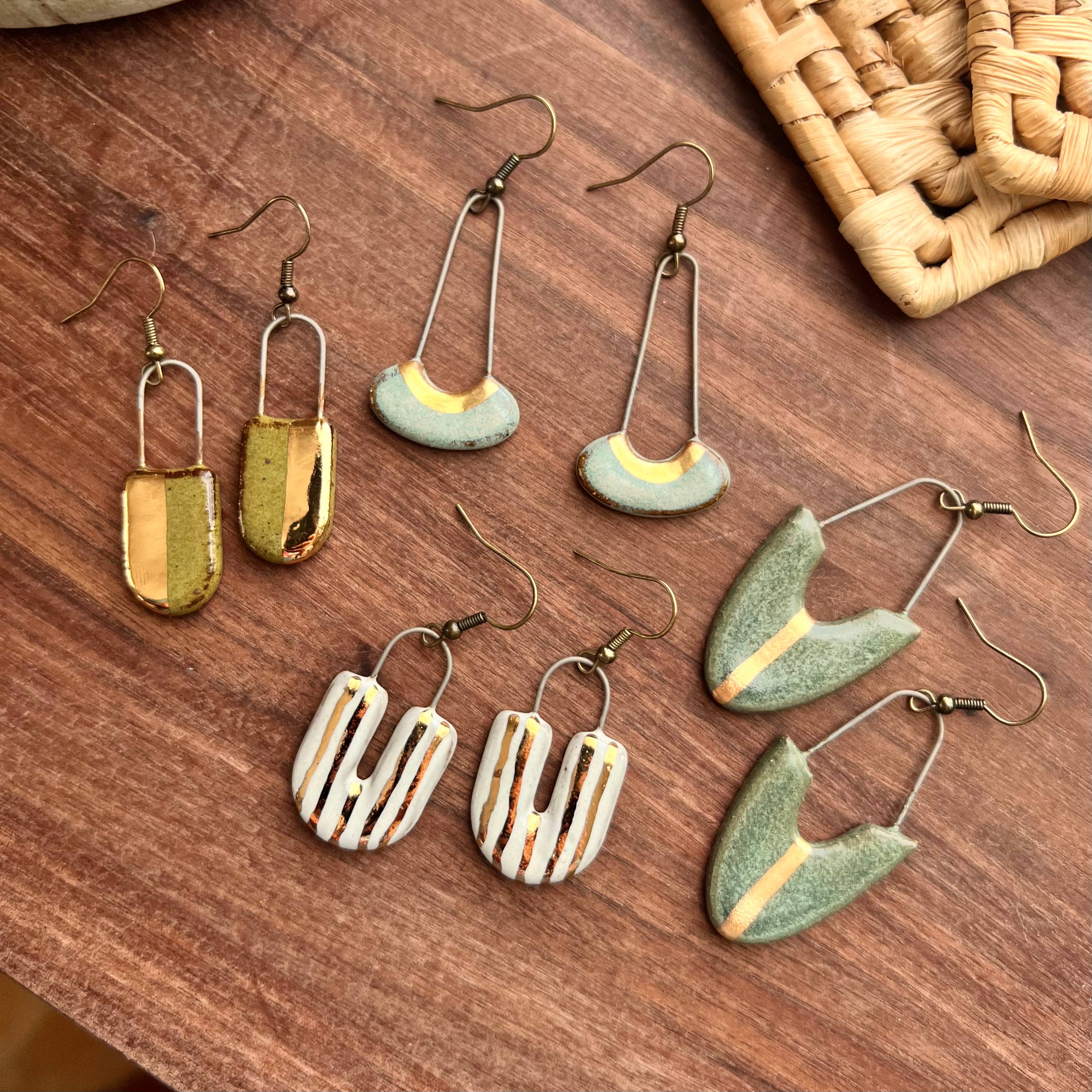 Olive Half & Half Gold Earrings