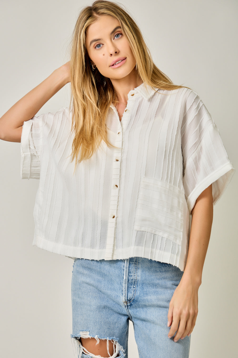 Textured Button Down Top
