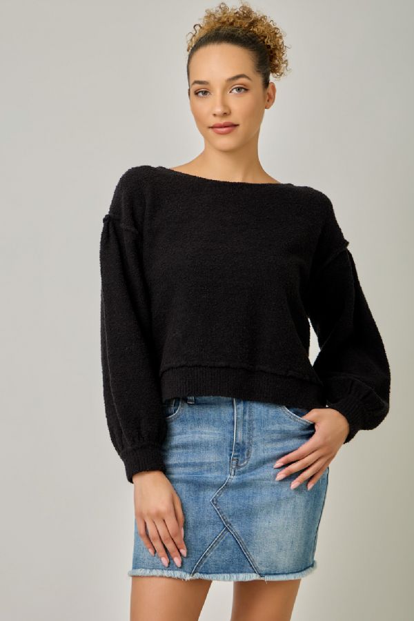 Balloon Sleeve Boucle Sweater