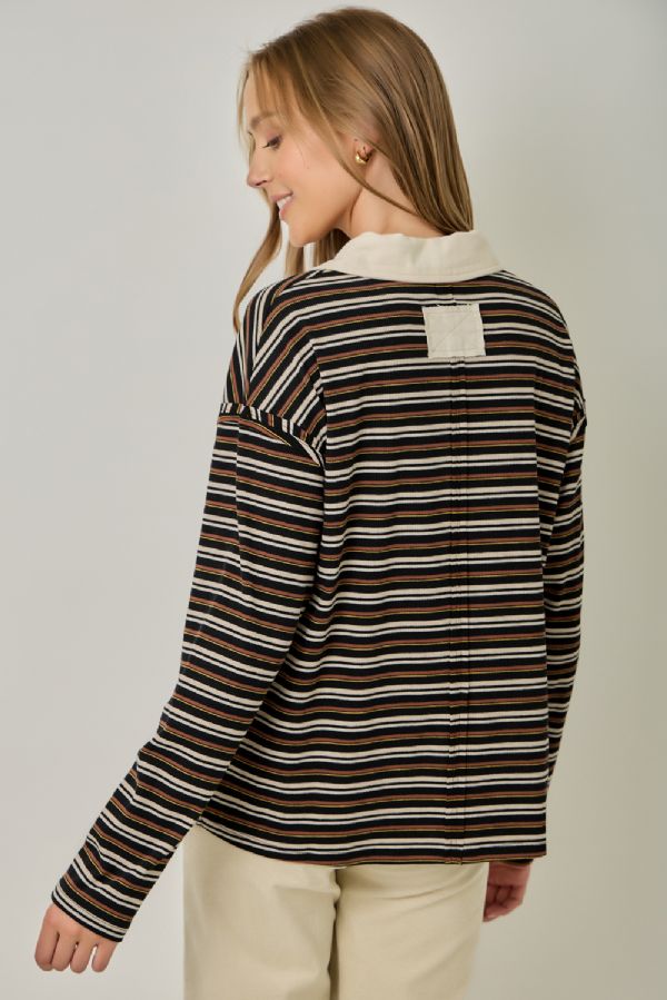 Corduroy Collar Stripe Top