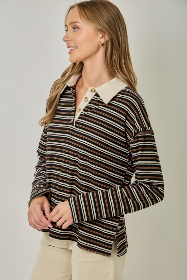 Corduroy Collar Stripe Top