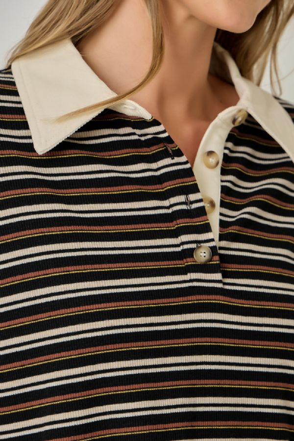 Corduroy Collar Stripe Top