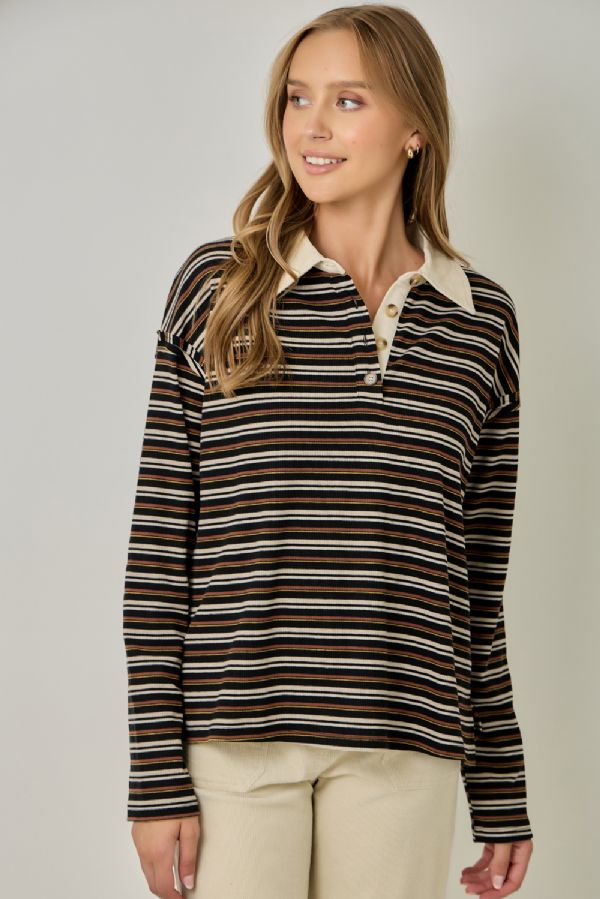 Corduroy Collar Stripe Top