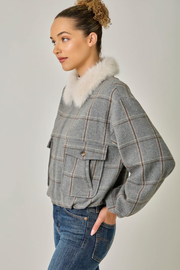 Window Pane Bubble Hem Jacket