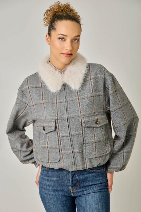 Window Pane Bubble Hem Jacket