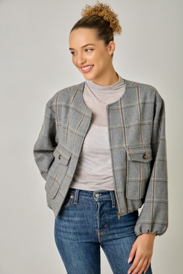 Window Pane Bubble Hem Jacket