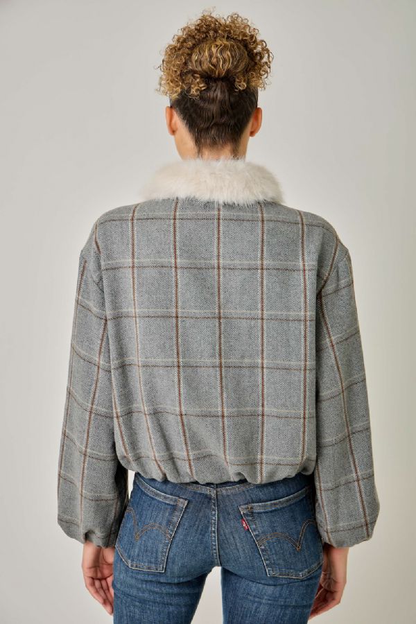 Window Pane Bubble Hem Jacket