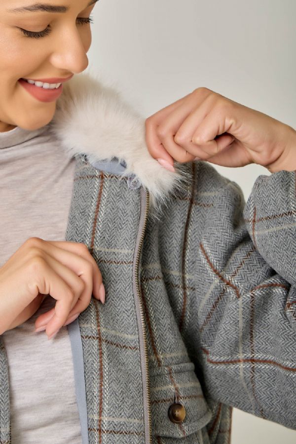 Window Pane Bubble Hem Jacket