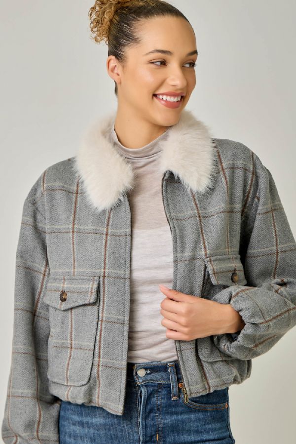 Window Pane Bubble Hem Jacket