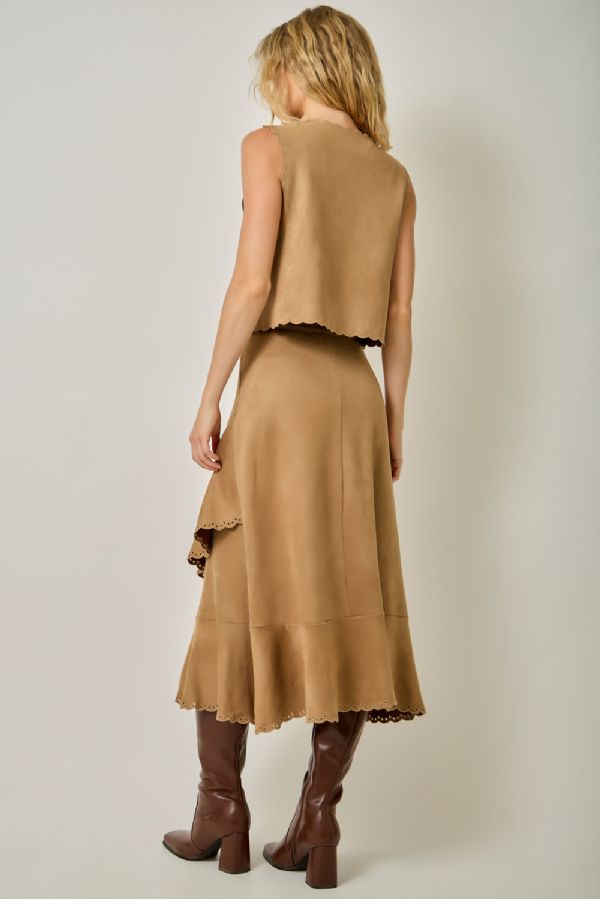Suede Embroidered Midi Skirt