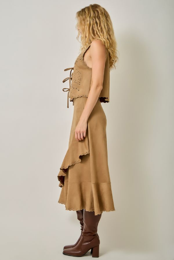 Suede Embroidered Midi Skirt