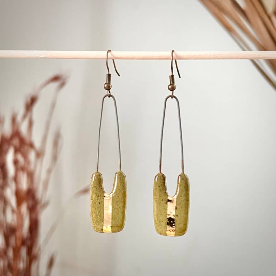 Olive & Gold Rectangle Earrings