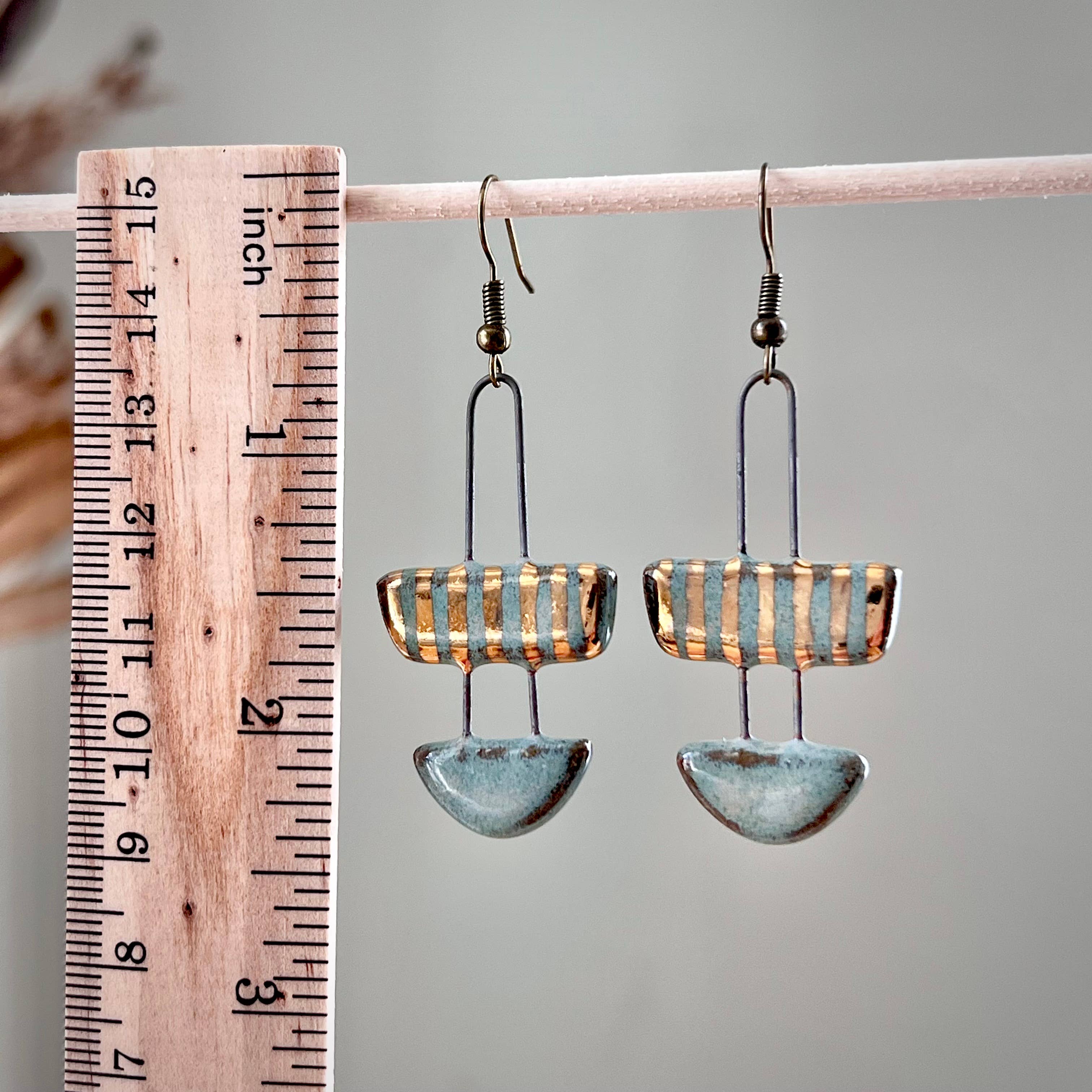 Two Piece Striped Ceramic Earrings
