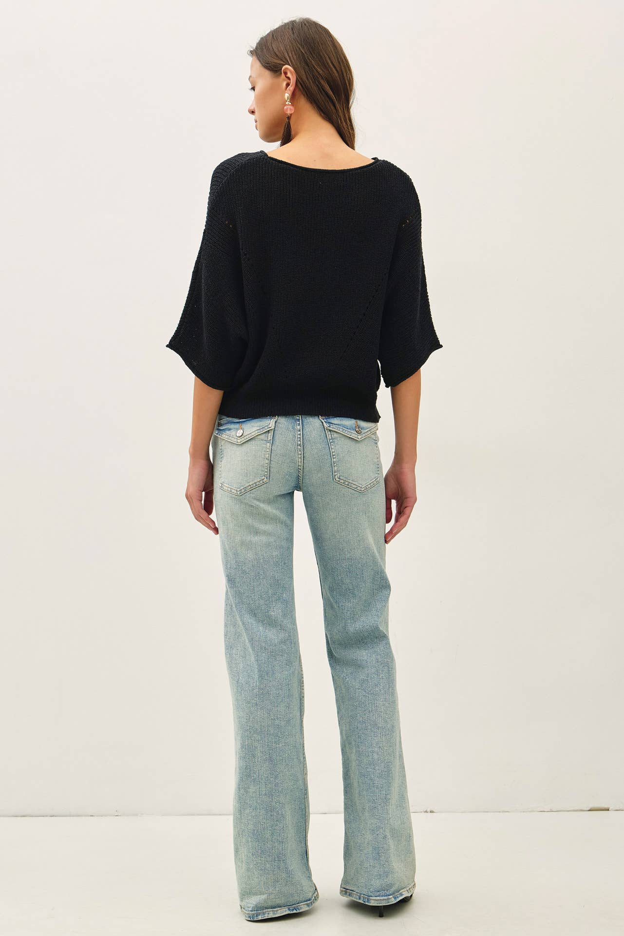 POINTELLE DOLMAN SLEEVE SWEATER