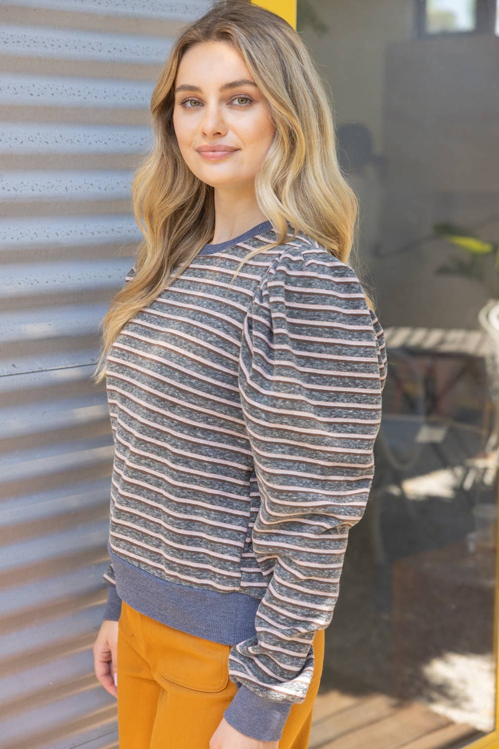 Puff Striped Knit Top