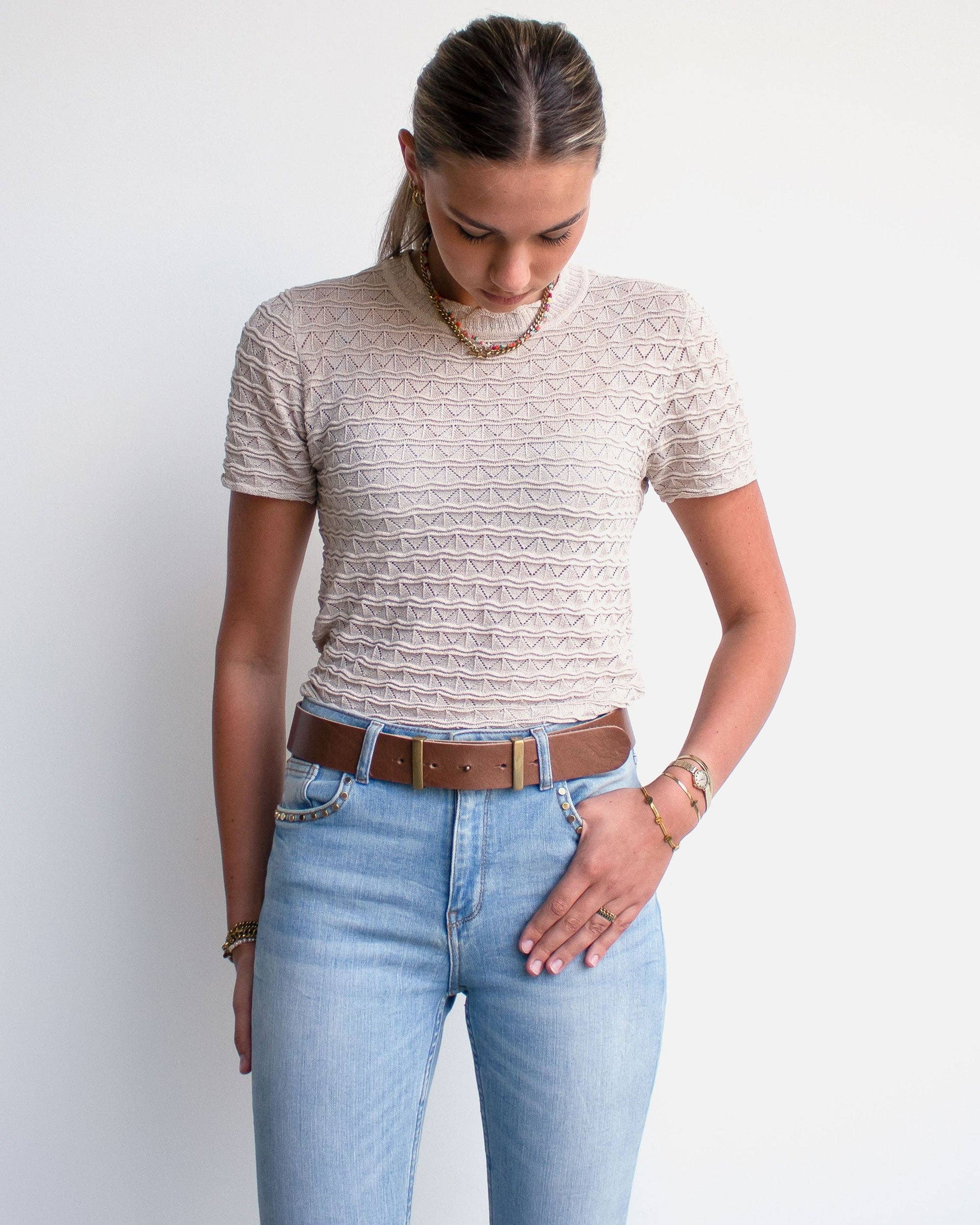 Jip Gold Buckleless Leather Belt