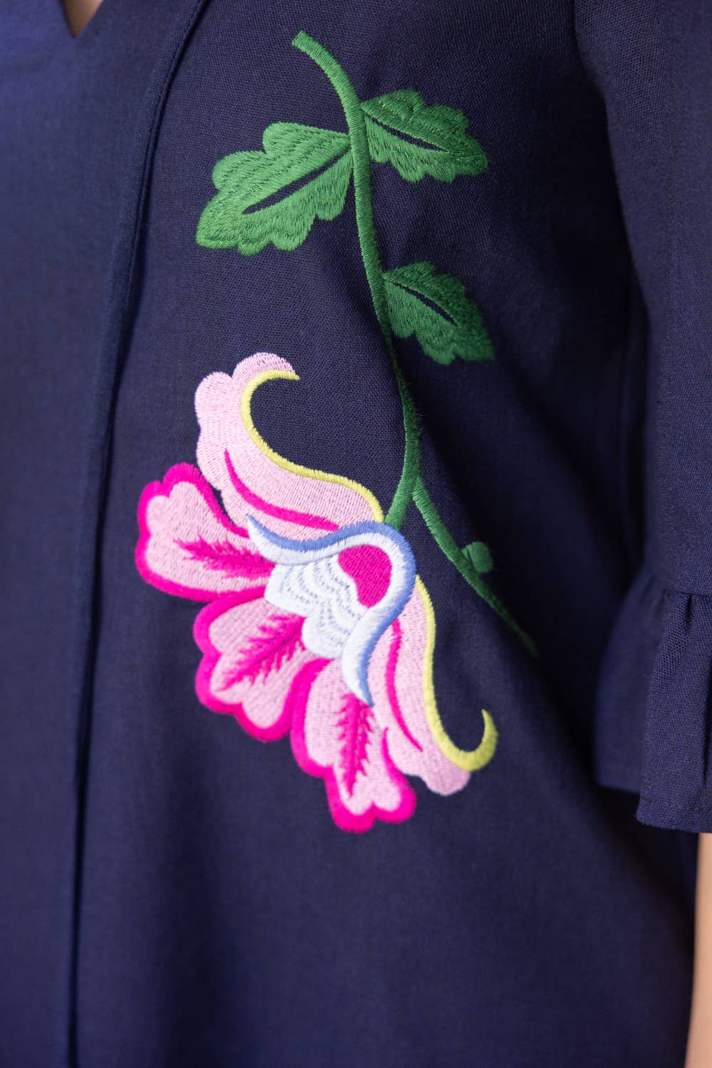 V-Neck Embroidery Shift Dress