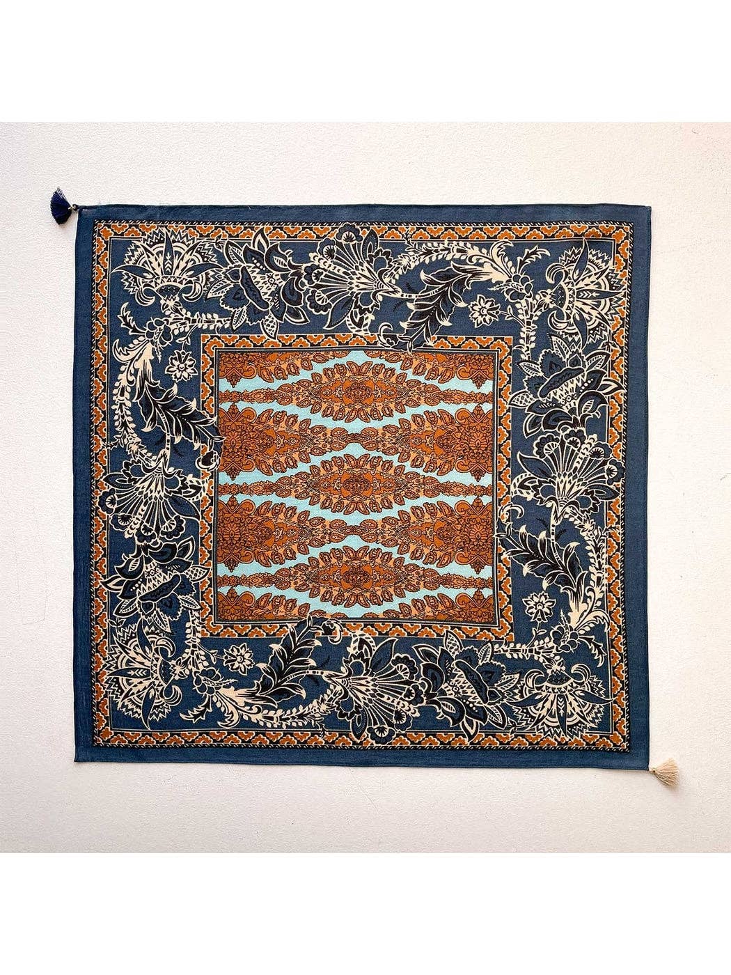 Retro Floral Tassel Square Scarf