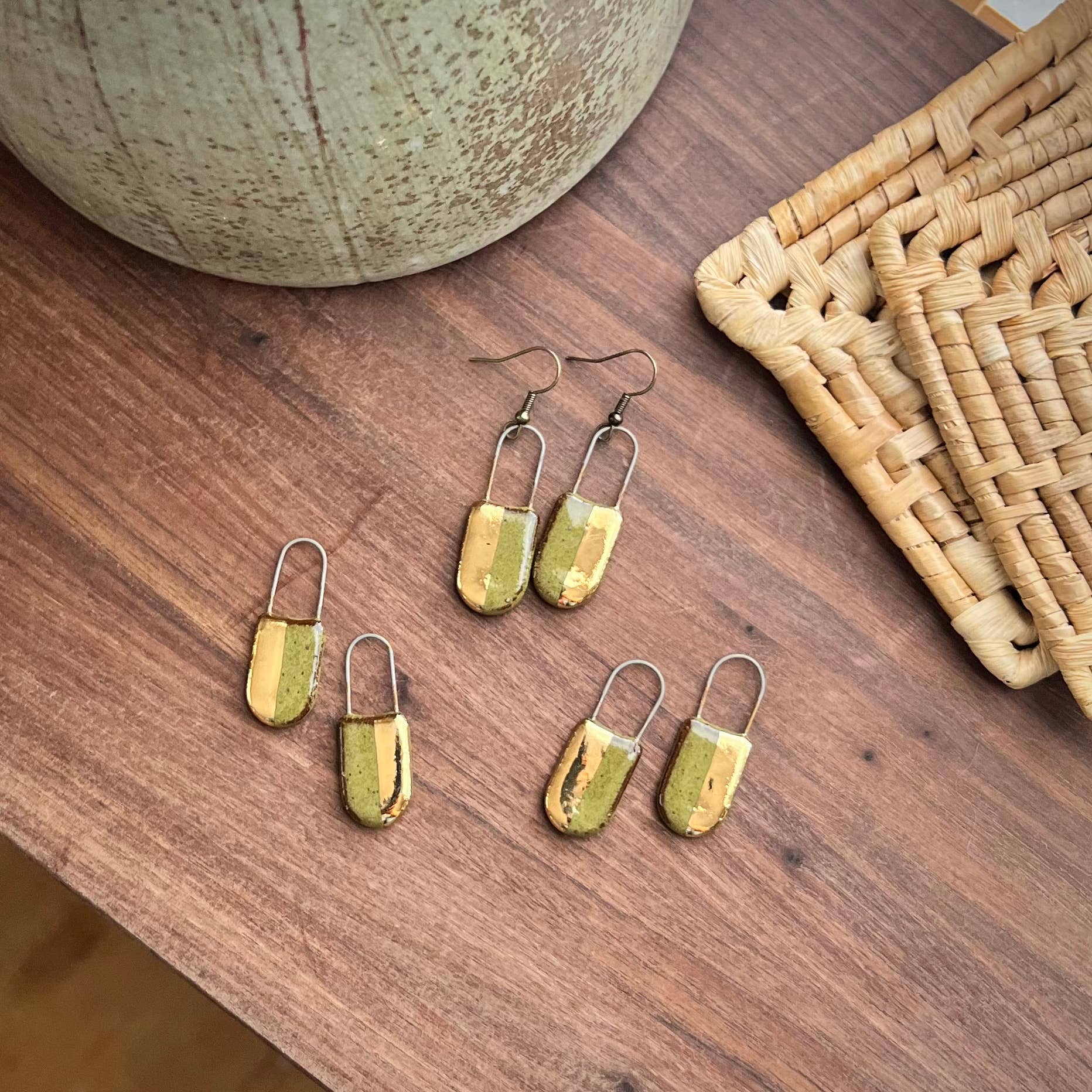 Olive Half & Half Gold Earrings