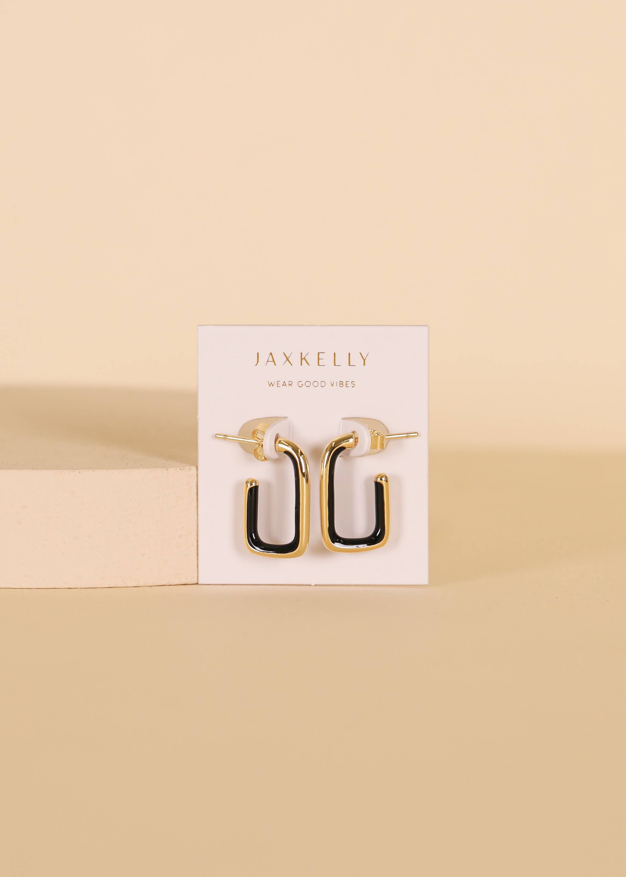 Black Rectangle Gold Hoops