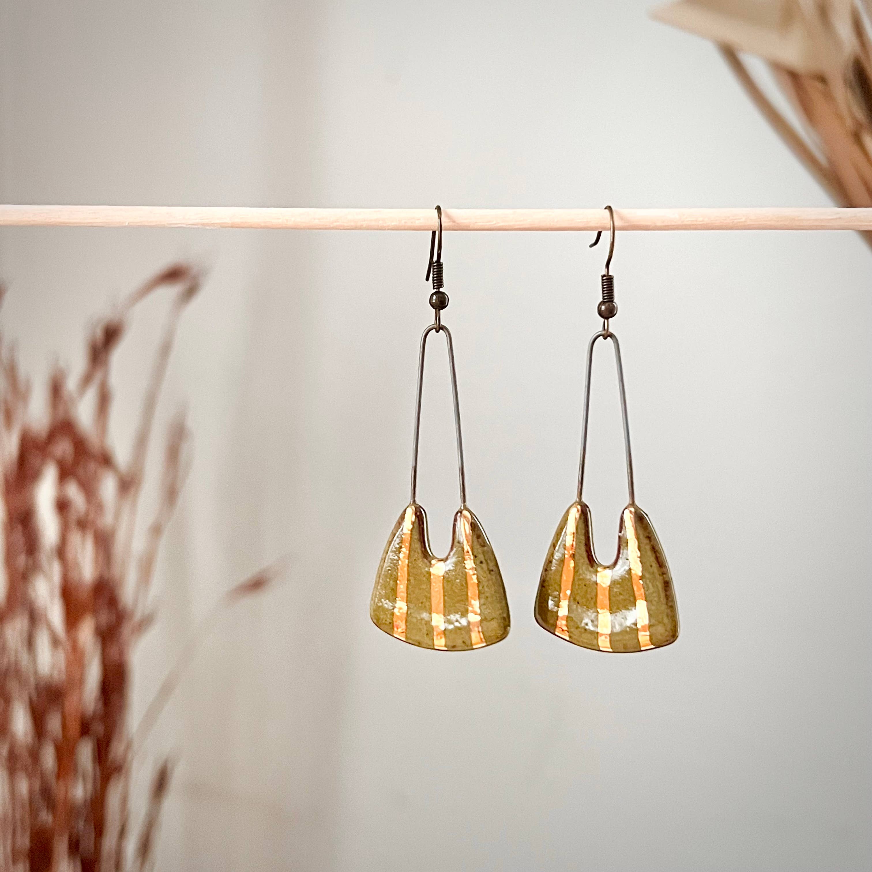 Speckled Olive Striped Earrings