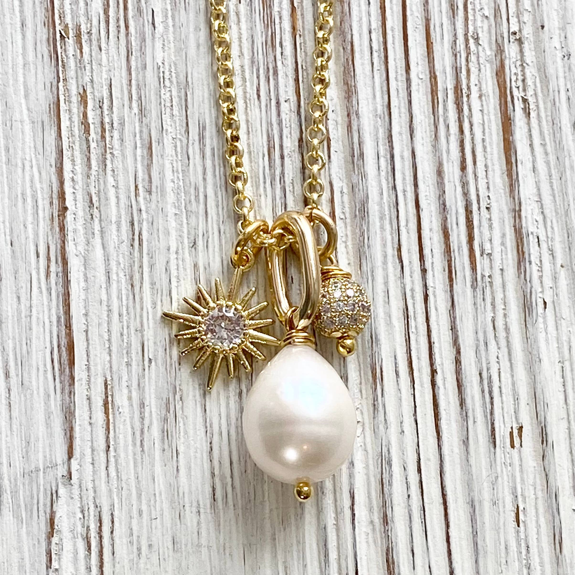 Pearl, Sun, Pave Necklace