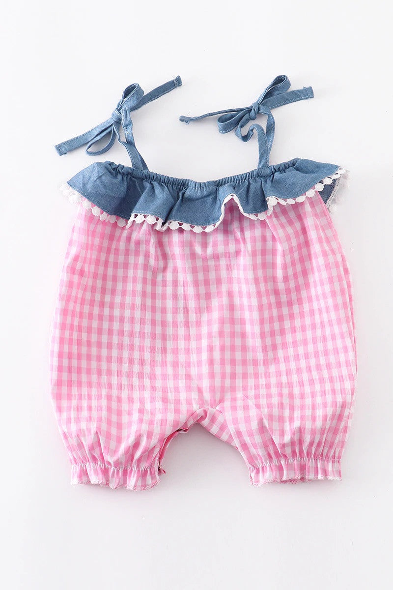 Pink Plaid Chicken Romper