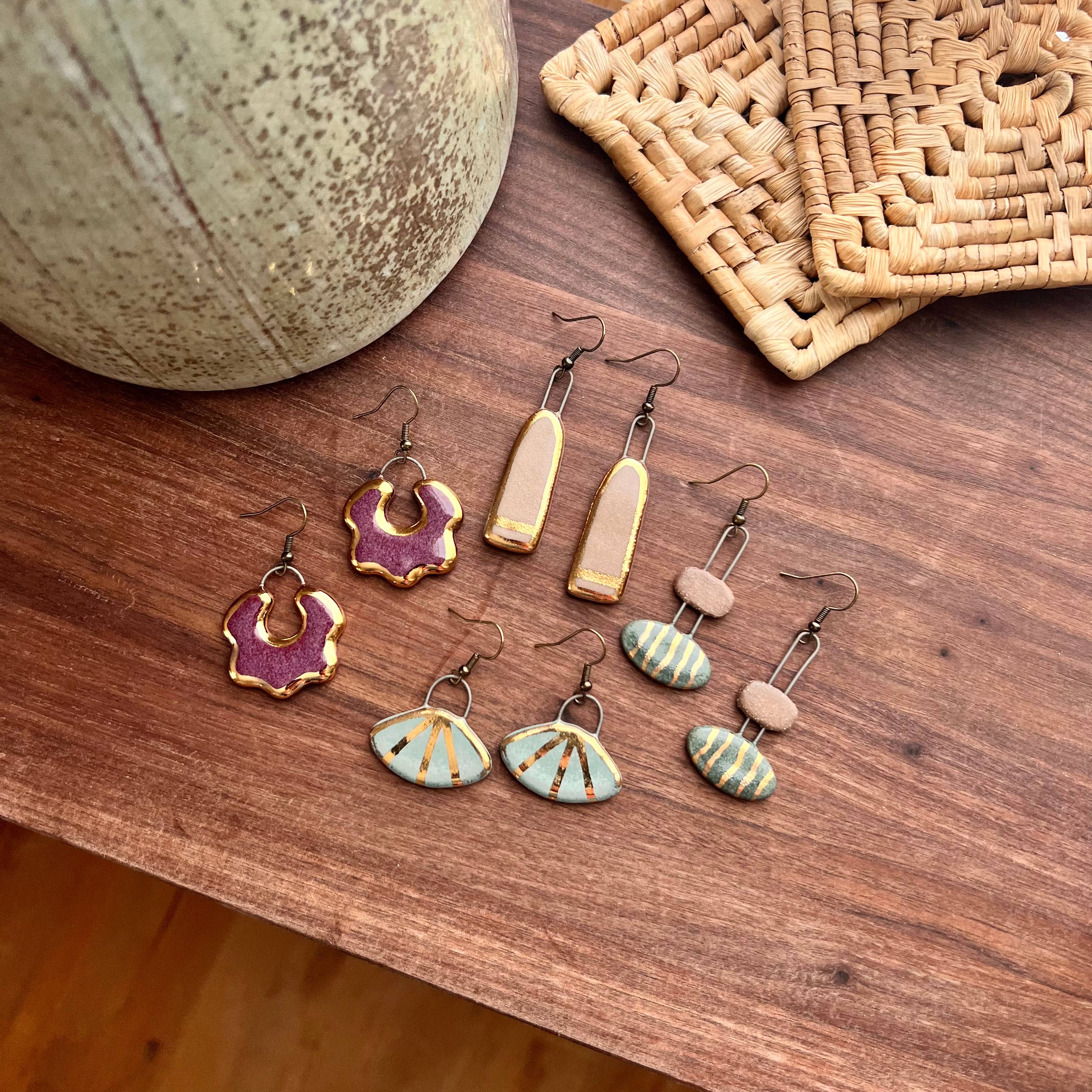 Pink Simple Gold Lined Earrings
