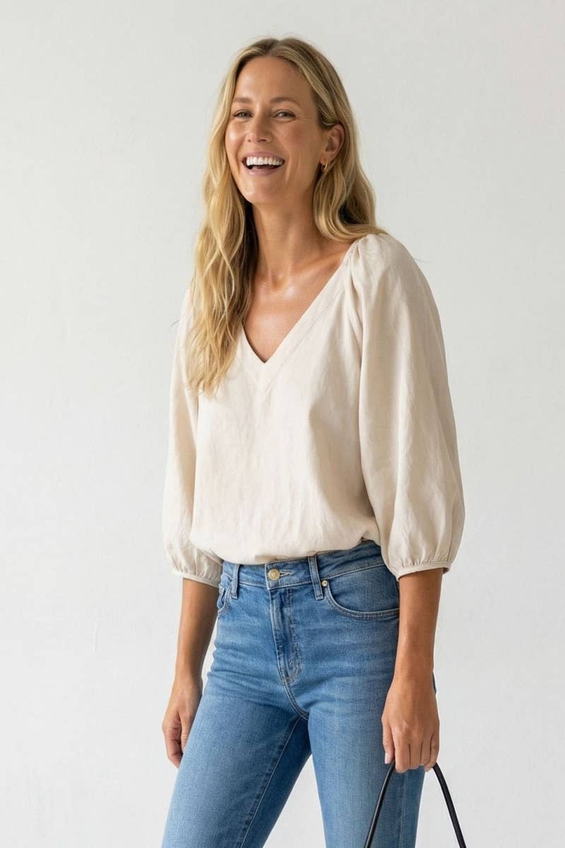 Puff Sleeve V-neck Blouse