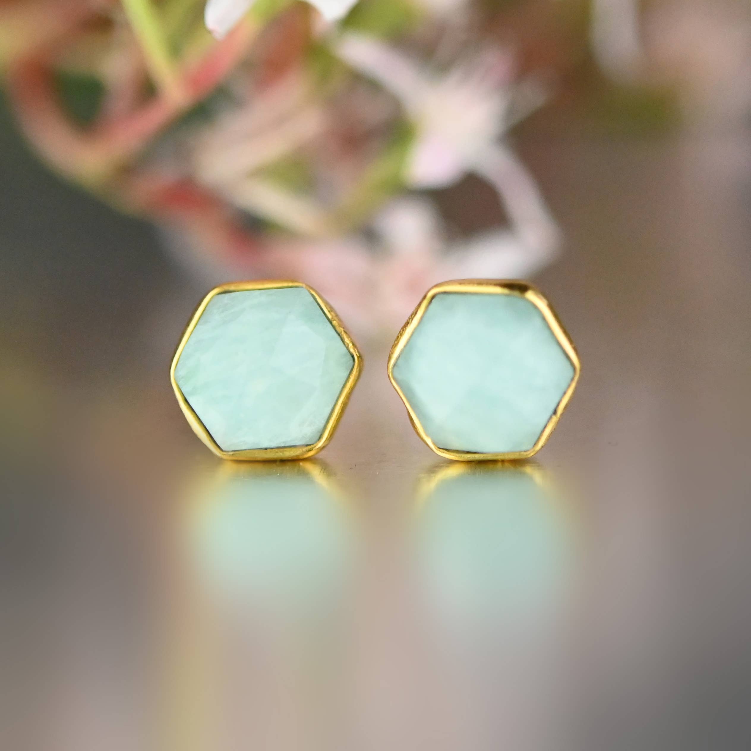 Hexagon Gemstone Studs