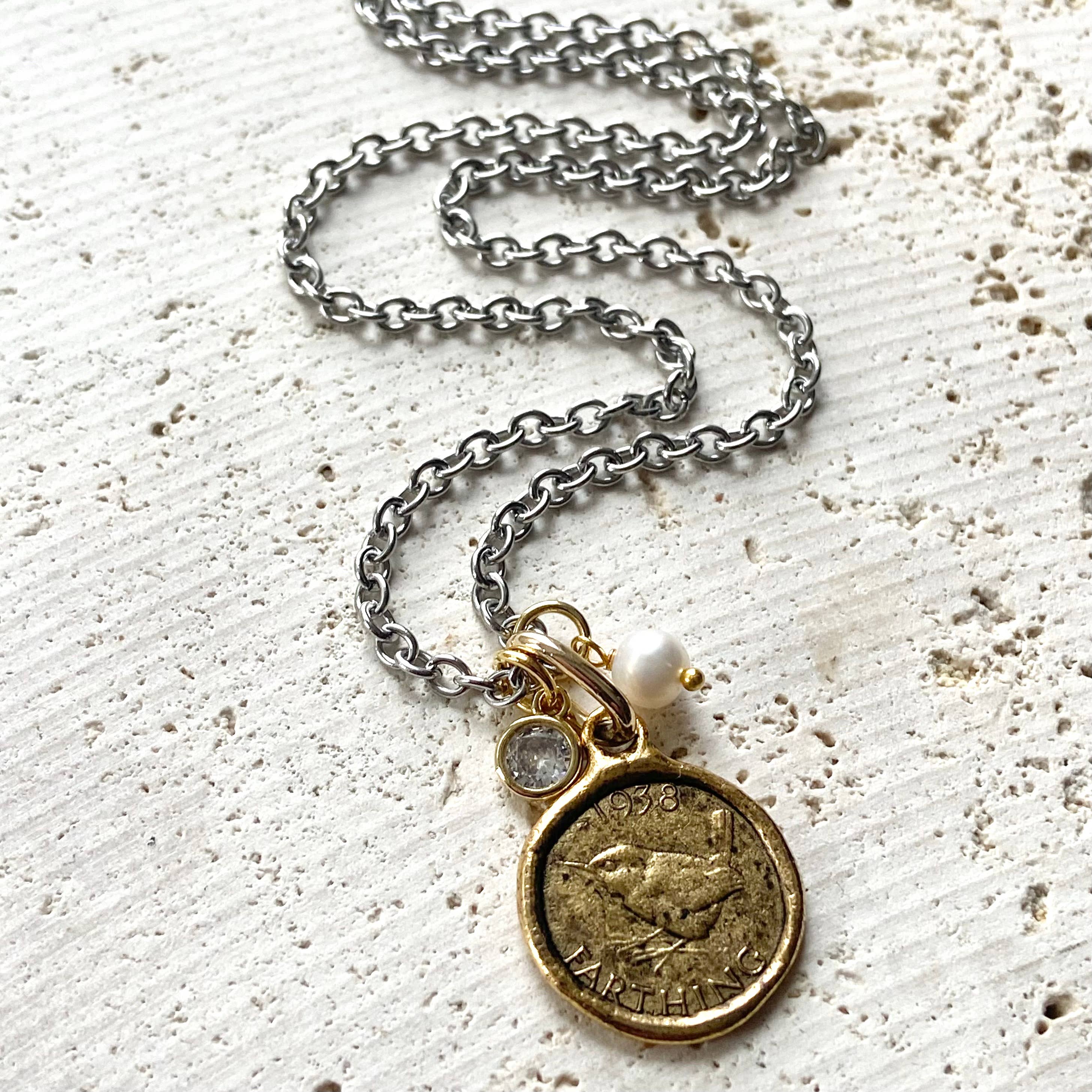 English Farthing Gold Coin Necklace