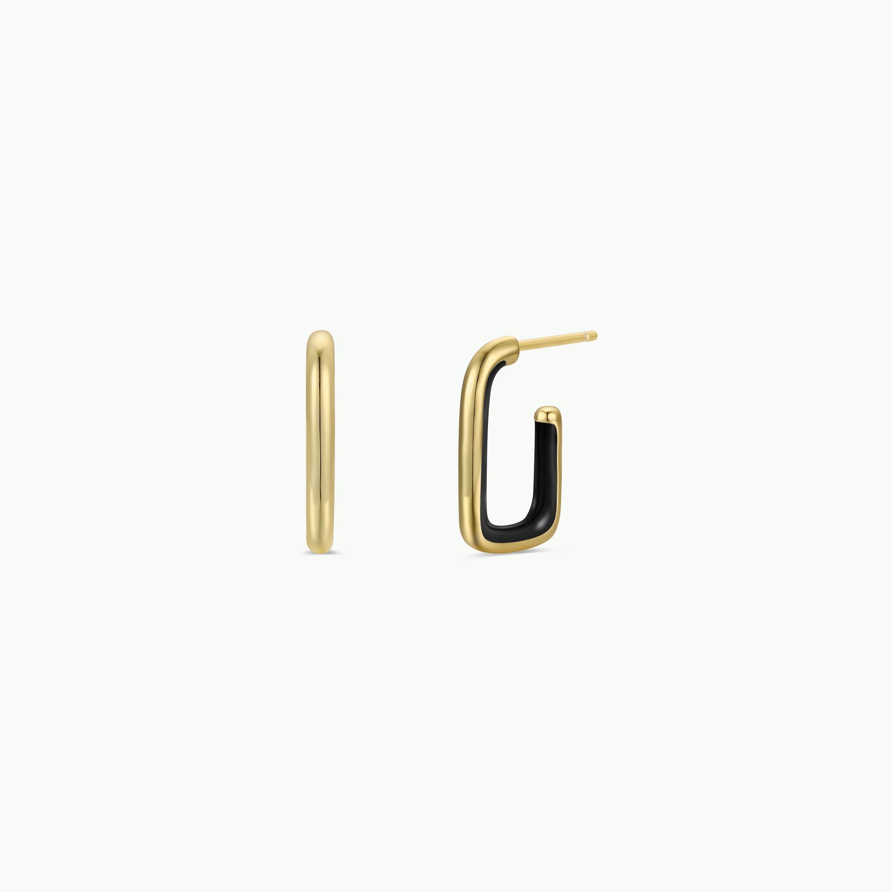 Black Rectangle Gold Hoops
