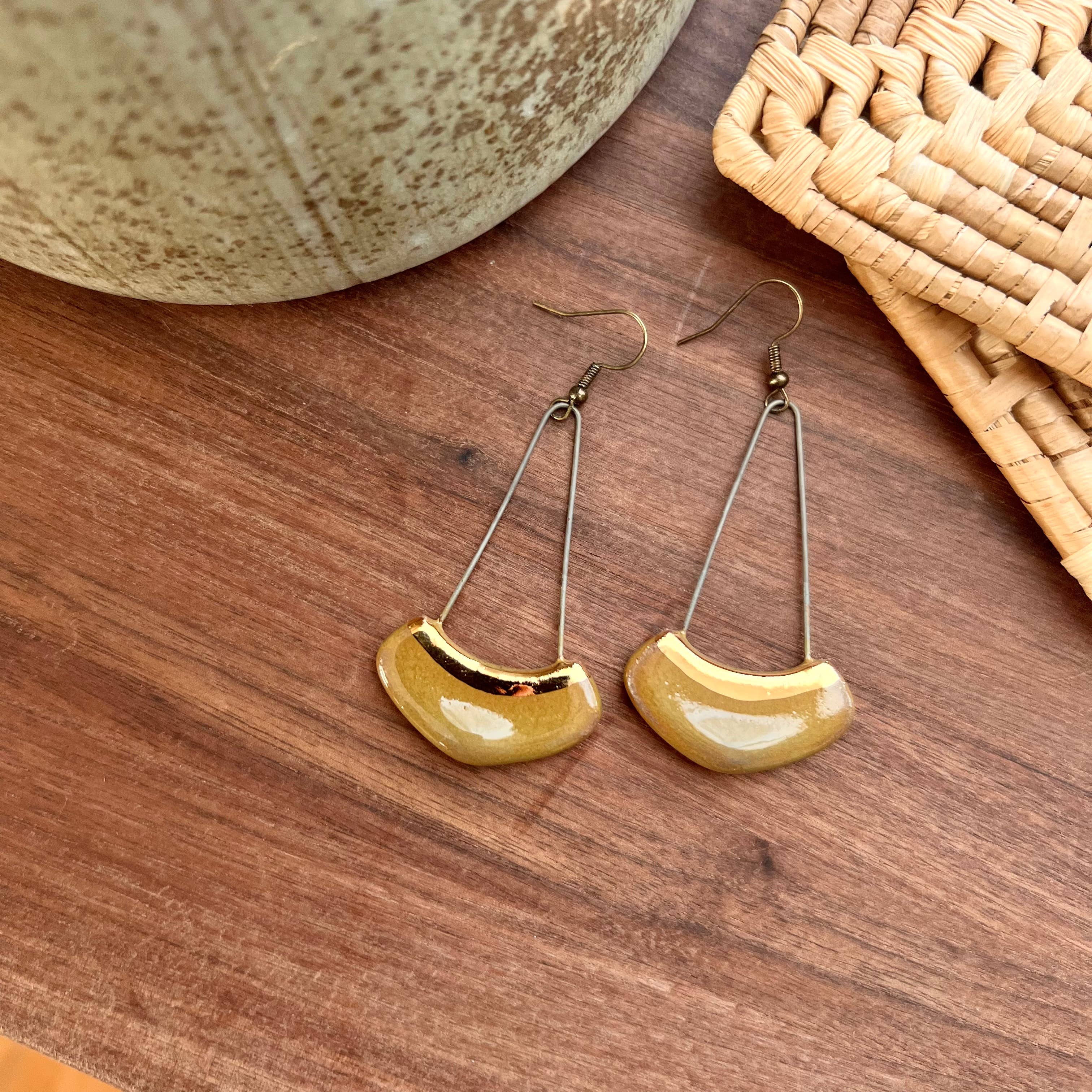 Olive Gold Lined Earrings