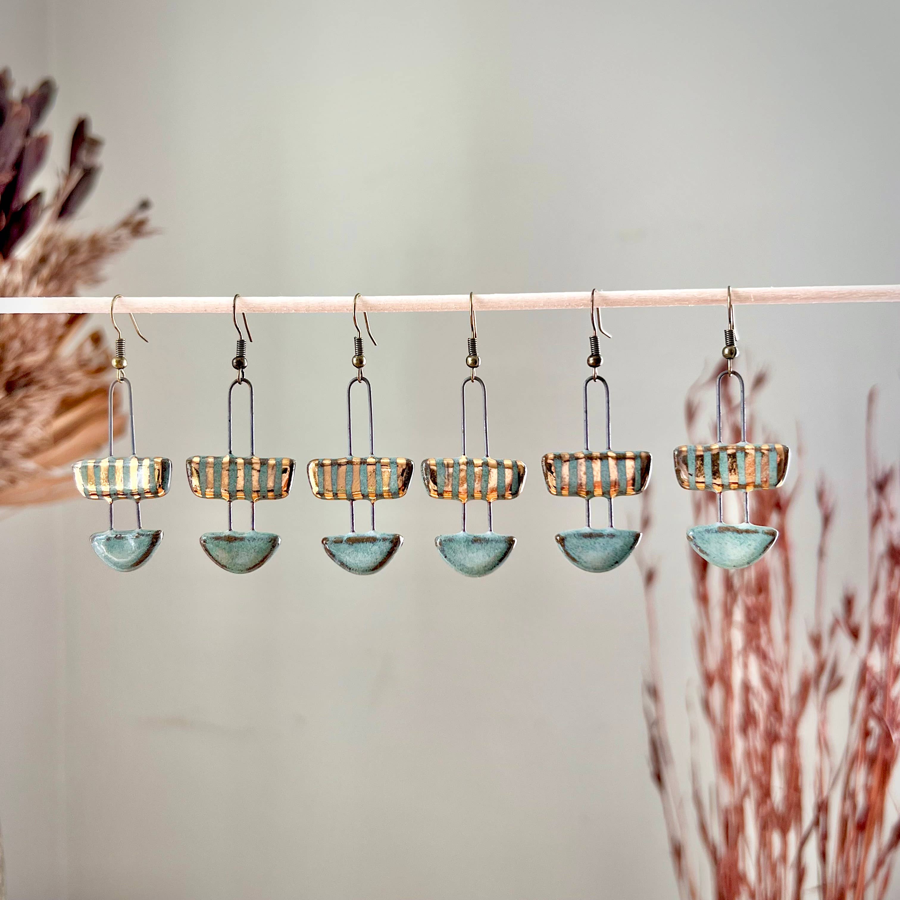 Two Piece Striped Ceramic Earrings