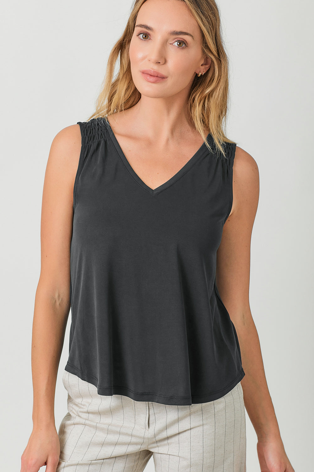 MODAL SMOCKED SHLDR TANK - 3 Colors