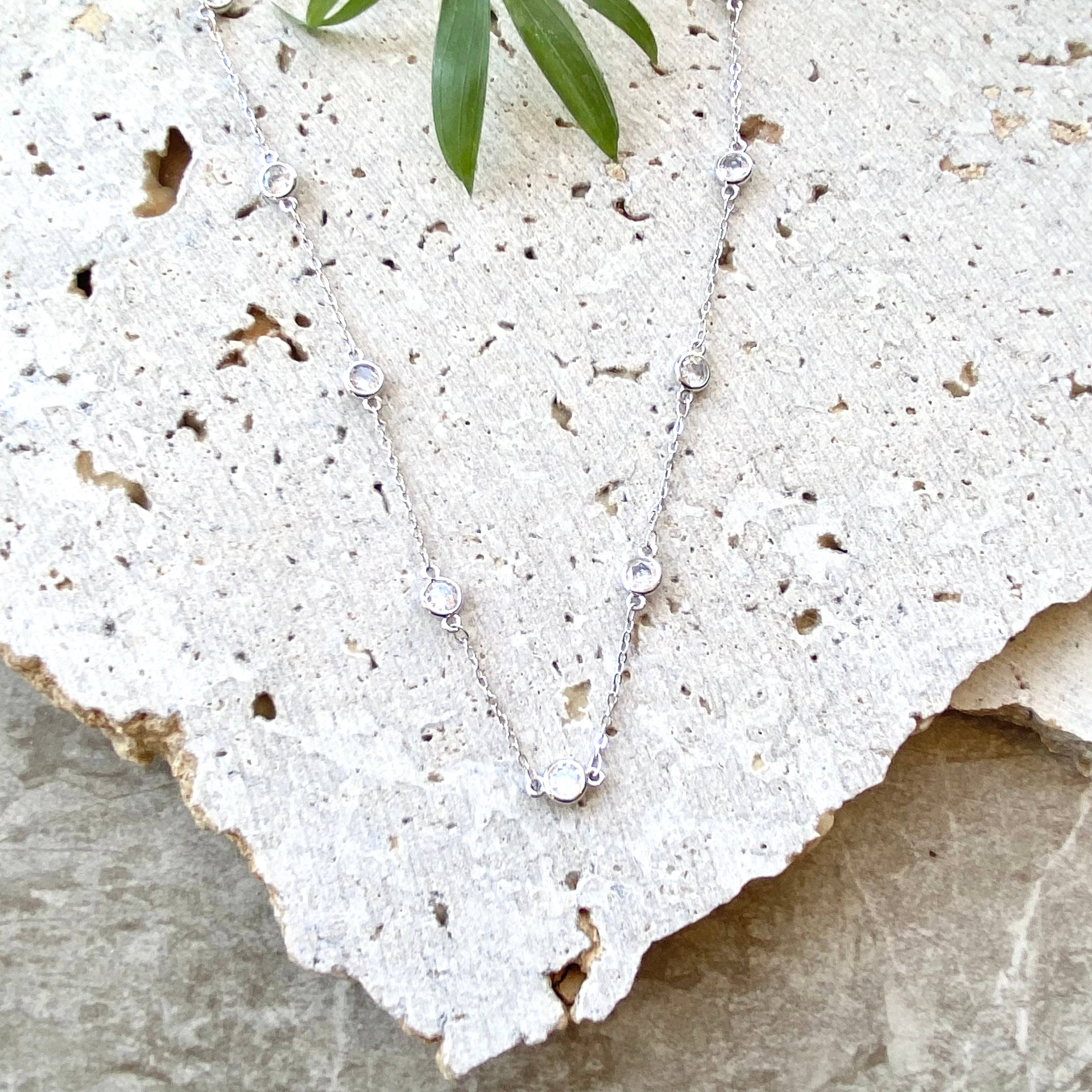 Silver Crystal Single Strand Necklace