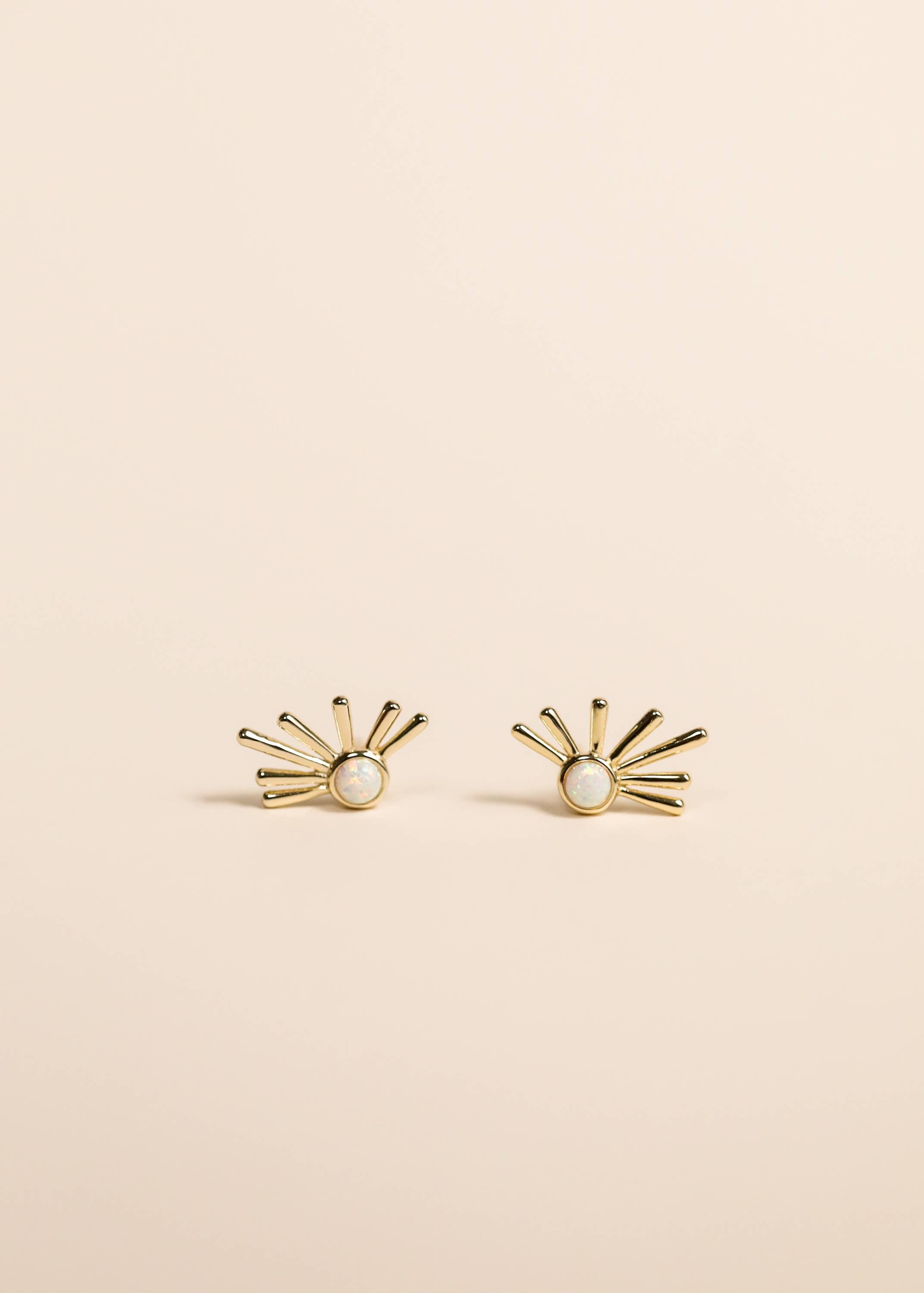 Sun Ray White Opal Earrings