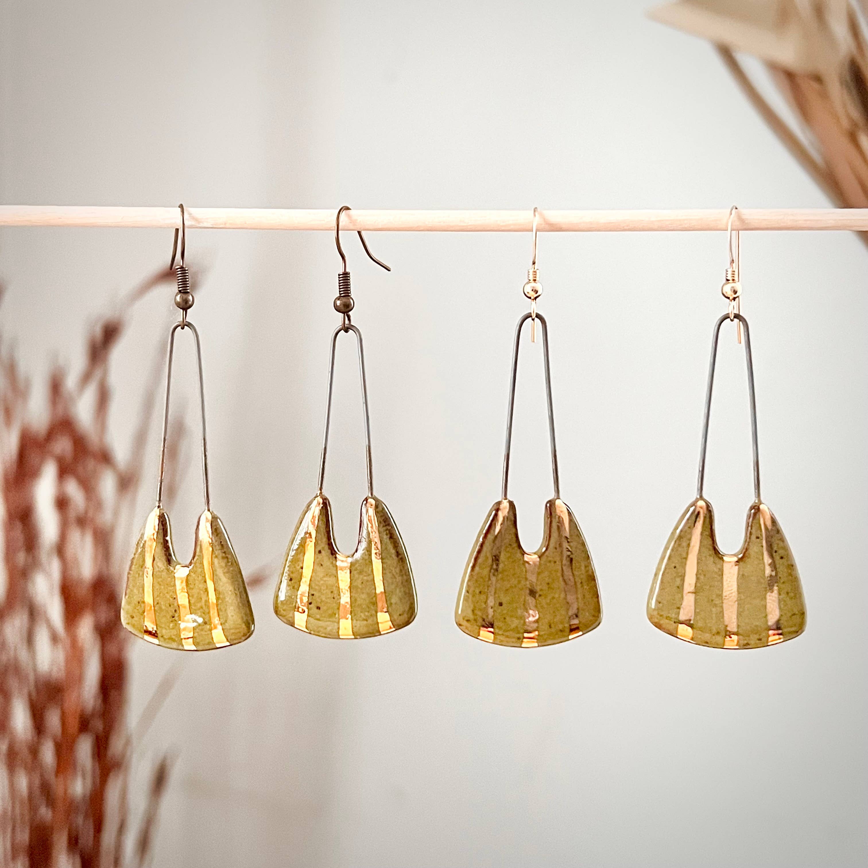 Speckled Olive Striped Earrings