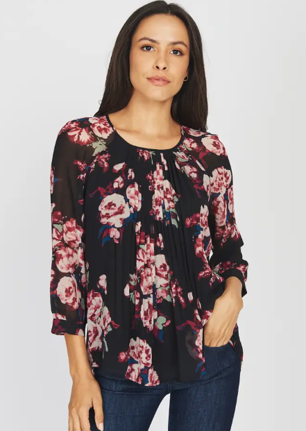 PLEATED FLORAL TOP