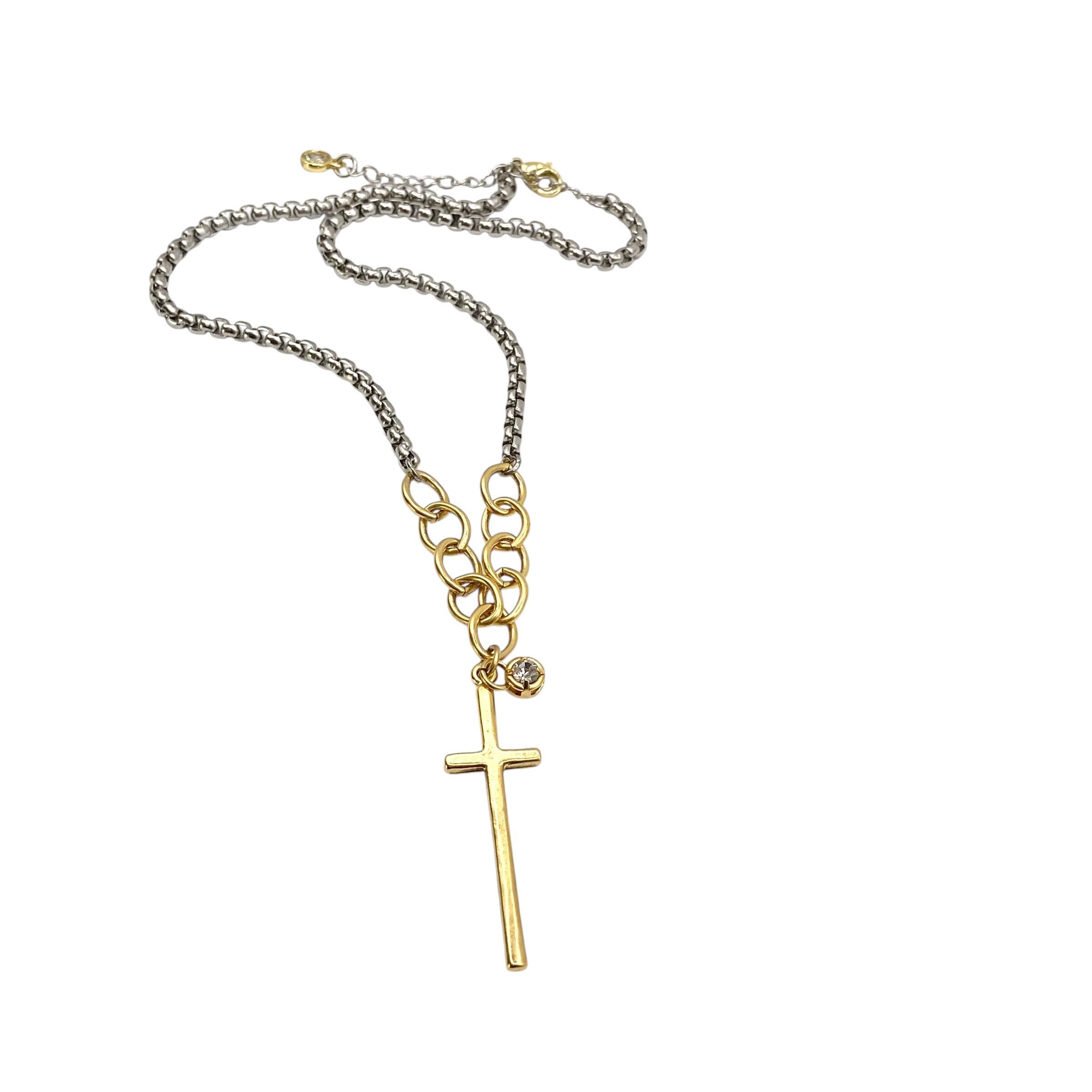 Mixed Metal Cross Necklace