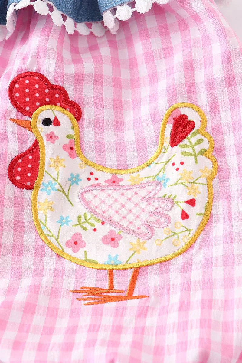 Pink Plaid Chicken Romper