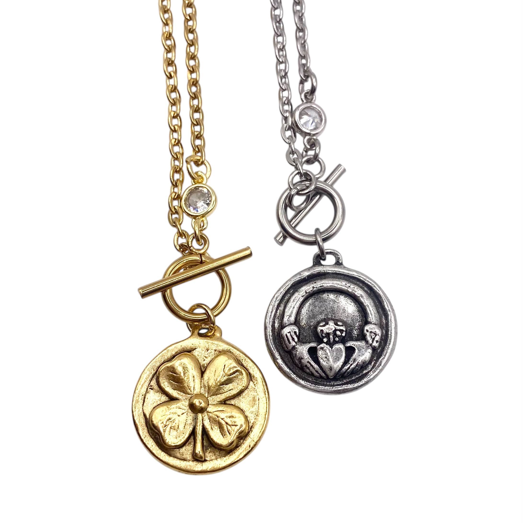 Reversible Clover Claddagh Necklace