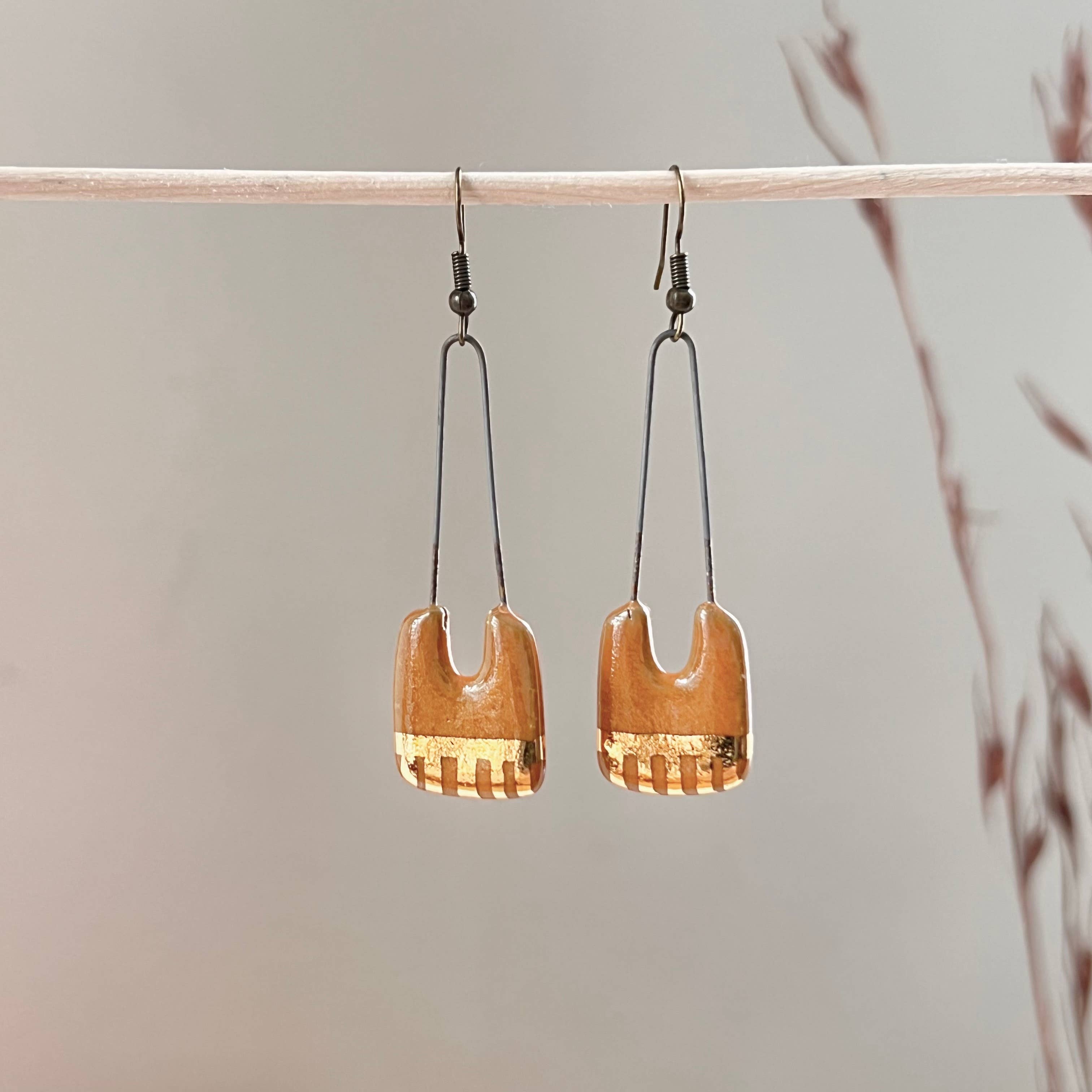 Orange Saddle Gold Earrings