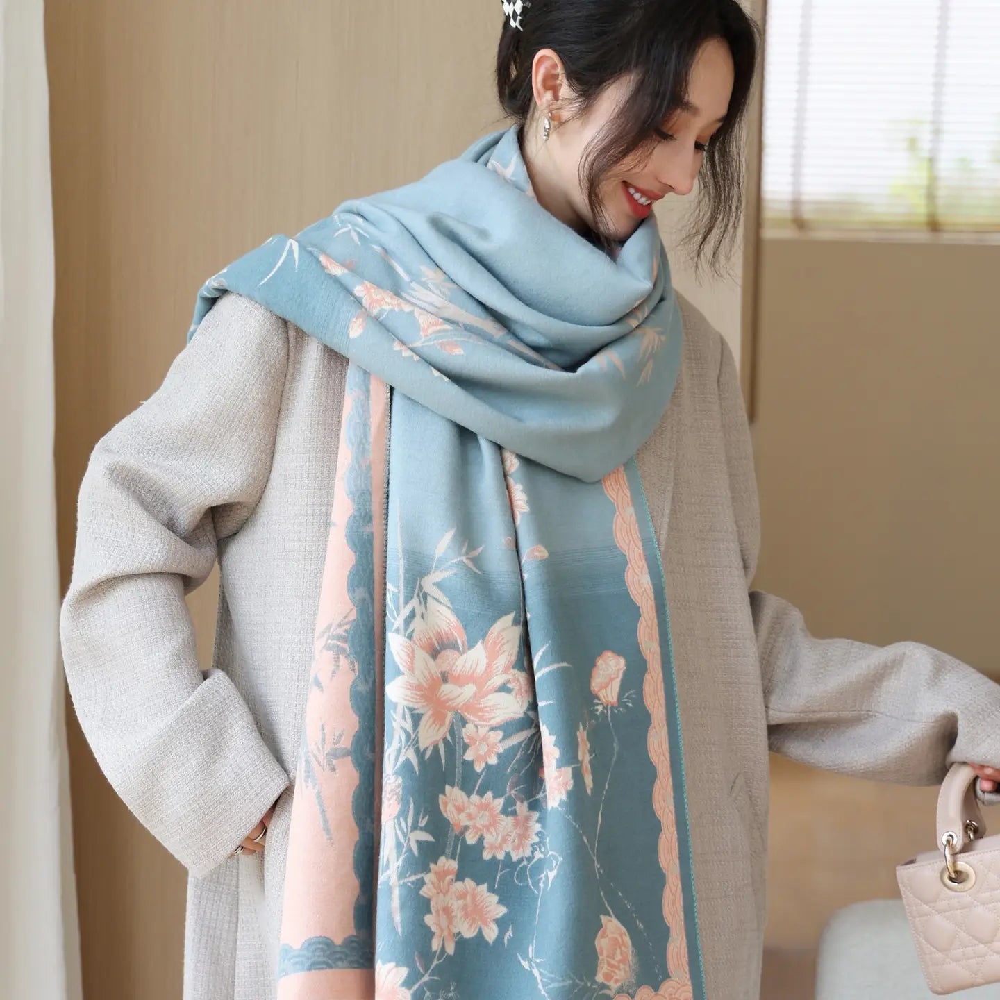 Floral Pattern Reversible Scarf