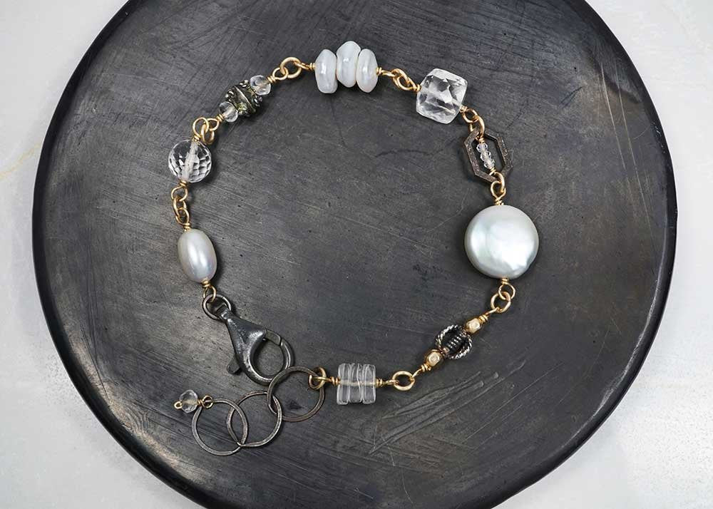 PEARL, QTZ, SS 14GF BRACELET